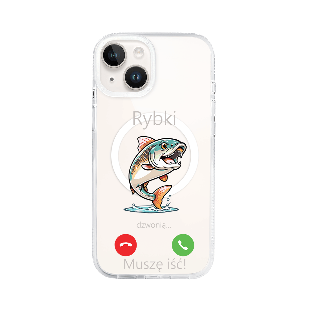 Etui do iPhone 14 z MagSafe przeźroczyste, silikonowe Flexi, rybki dzwonią