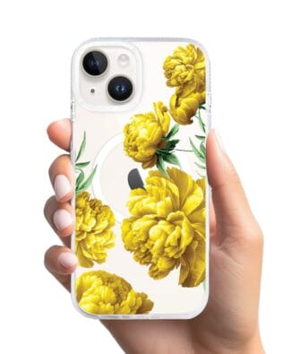 Etui do iPhone 13 z MagSafe przeźroczyste, silikonowe Flexi, żółte piwonie