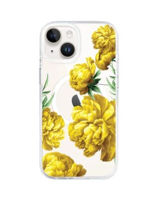 Etui do iPhone 13 z MagSafe przeźroczyste, silikonowe Flexi, żółte piwonie