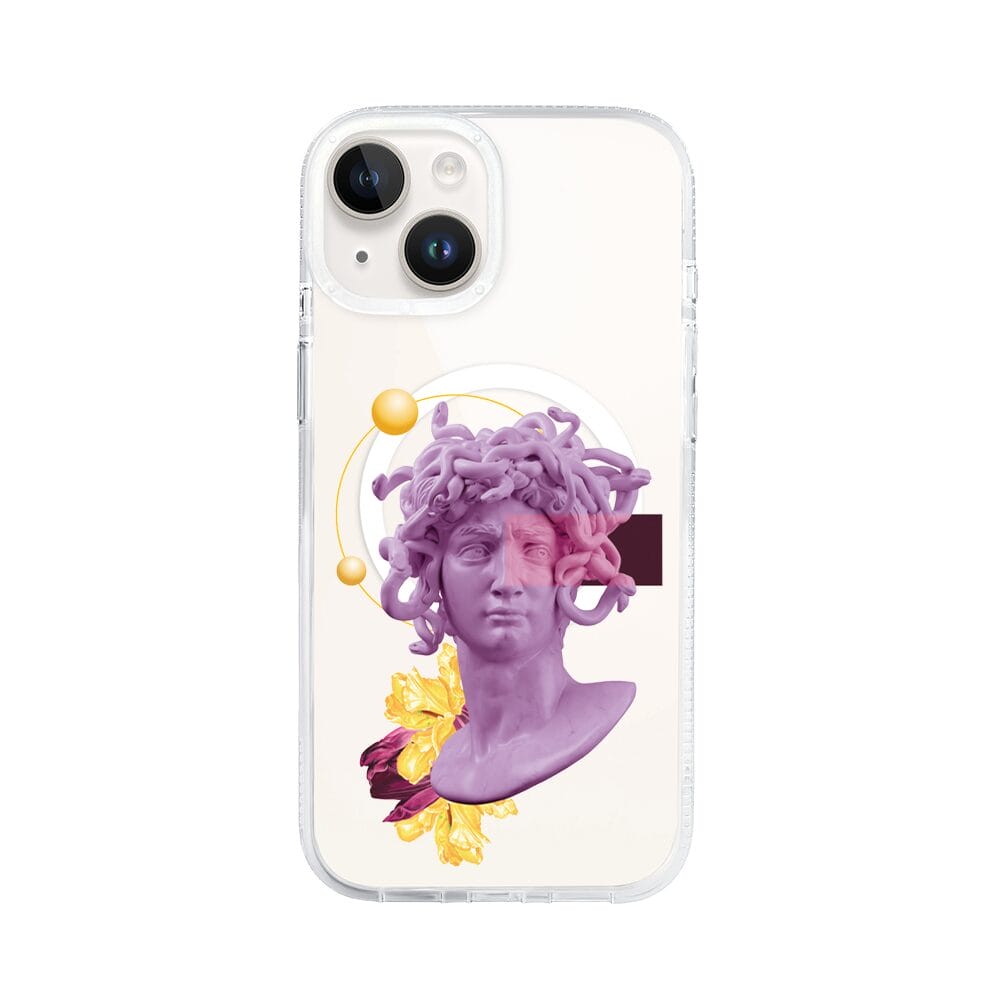 Etui do iPhone 14 z MagSafe przeźroczyste, silikonowe Flexi, antyczna figura, meduza