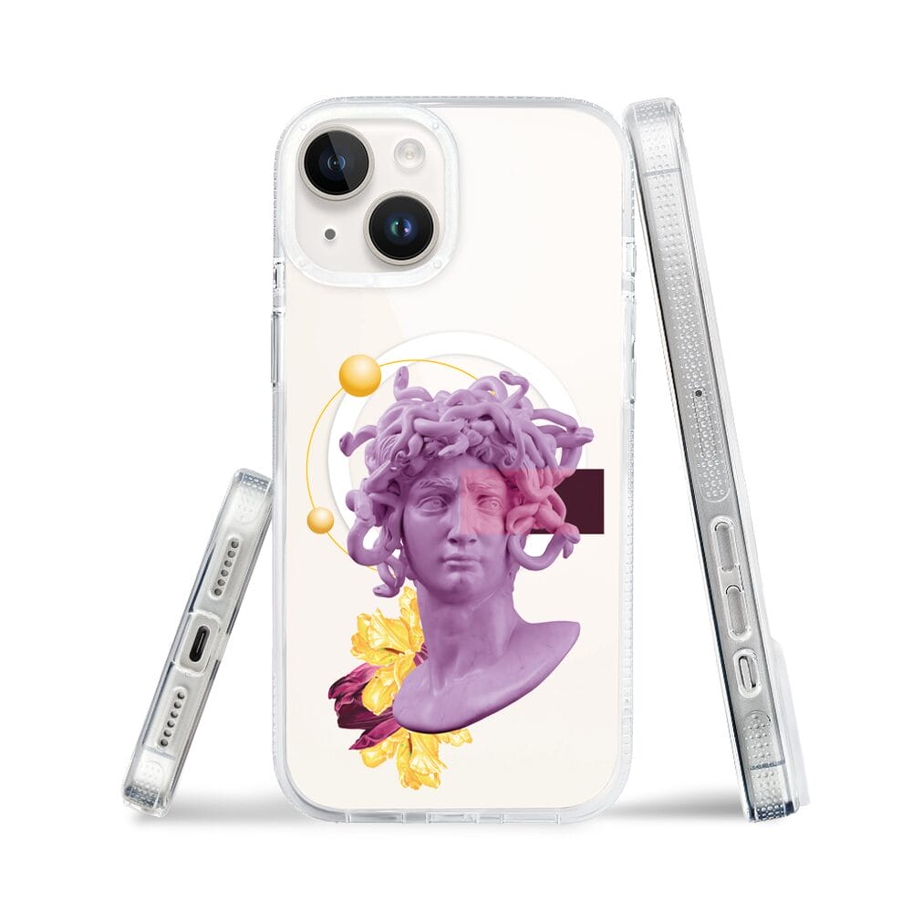 Etui do iPhone 14 z MagSafe przeźroczyste, silikonowe Flexi, antyczna figura, meduza - obrazek 3