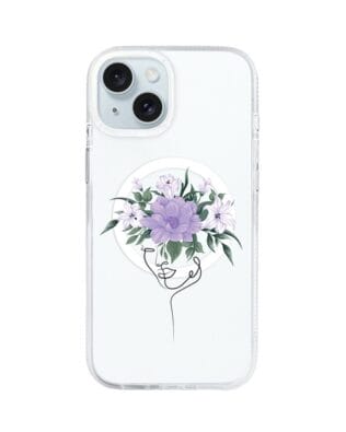 Etui do iPhone 15 z MagSafe przeźroczyste, silikonowe Flexi, kobieta z kwiatami