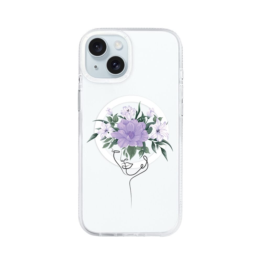 Etui do iPhone 15 z MagSafe przeźroczyste, silikonowe Flexi, kobieta z kwiatami
