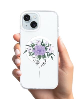 Etui do iPhone 15 z MagSafe przeźroczyste, silikonowe Flexi, kobieta z kwiatami