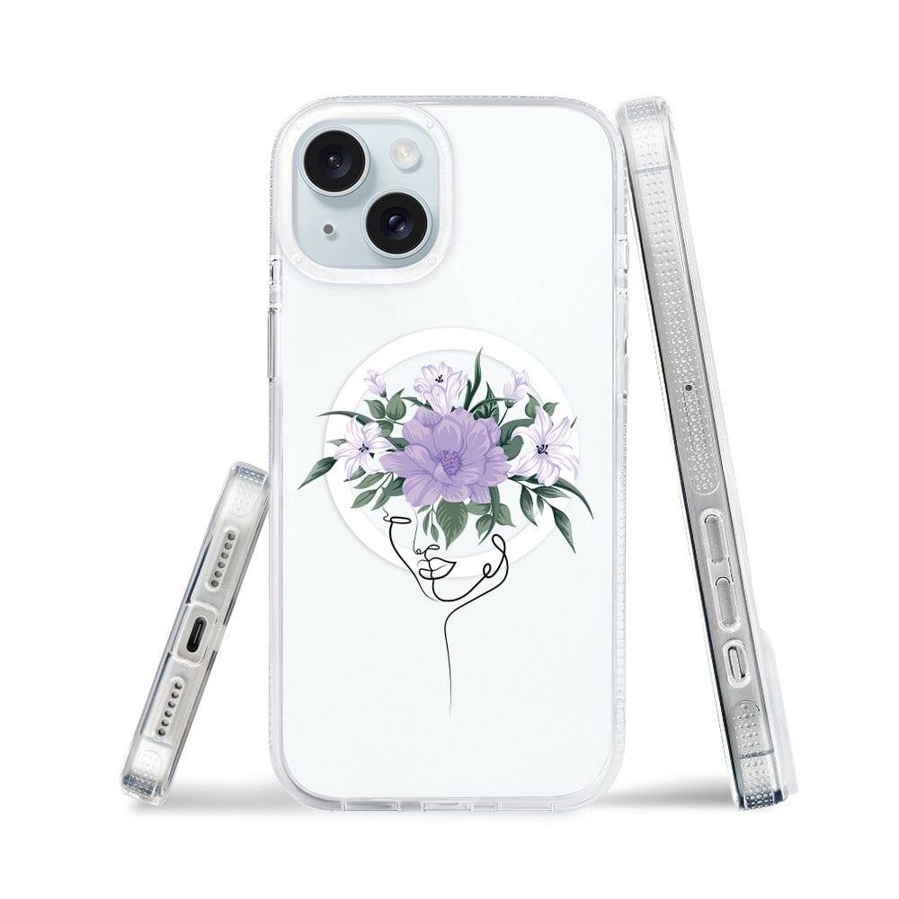 Etui do iPhone 15 z MagSafe przeźroczyste, silikonowe Flexi, kobieta z kwiatami - obrazek 3