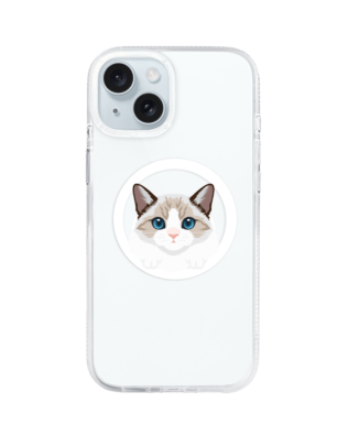 Etui do iPhone 15 z MagSafe przeźroczyste, silikonowe Flexi, kot birmański