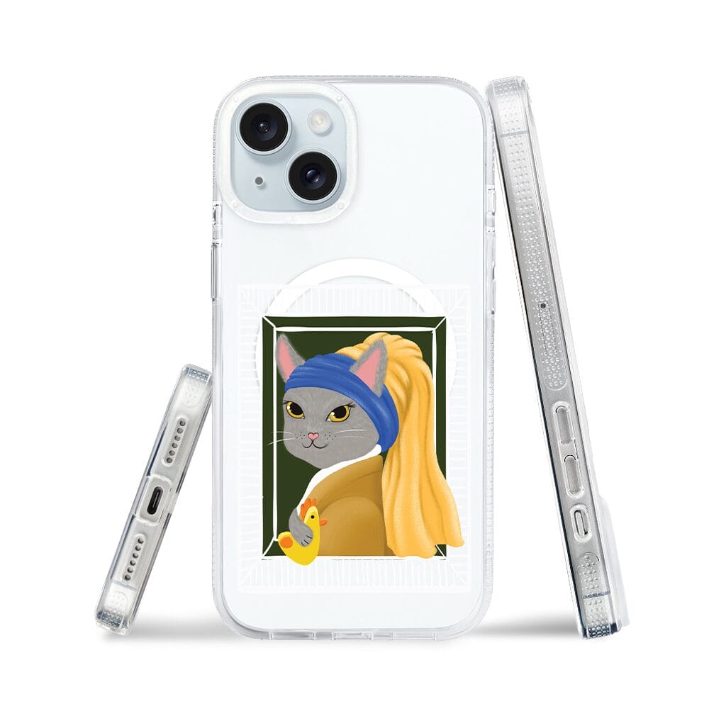 Etui do iPhone 15 z MagSafe przeźroczyste, silikonowe Flexi, kotek z kurczakiem - obrazek 3