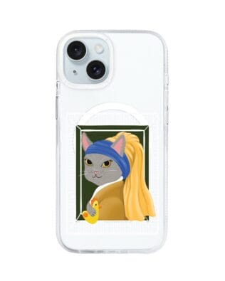 Etui do iPhone 15 z MagSafe przeźroczyste, silikonowe Flexi, kotek z kurczakiem