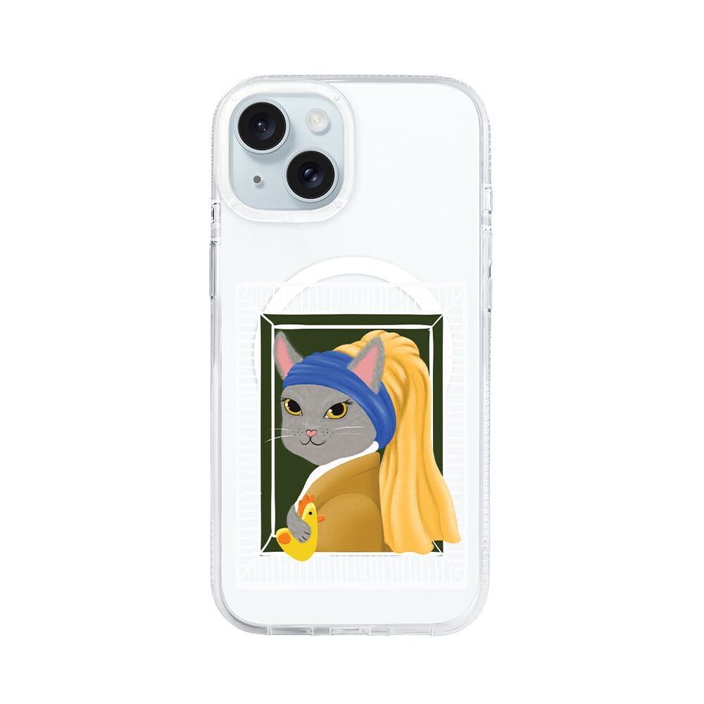 Etui do iPhone 15 z MagSafe przeźroczyste, silikonowe Flexi, kotek z kurczakiem