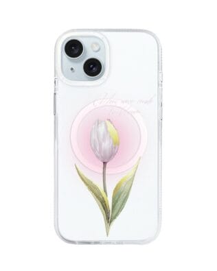 Etui do iPhone 15 z MagSafe przeźroczyste, silikonowe Flexi, kwiaty, tulipan
