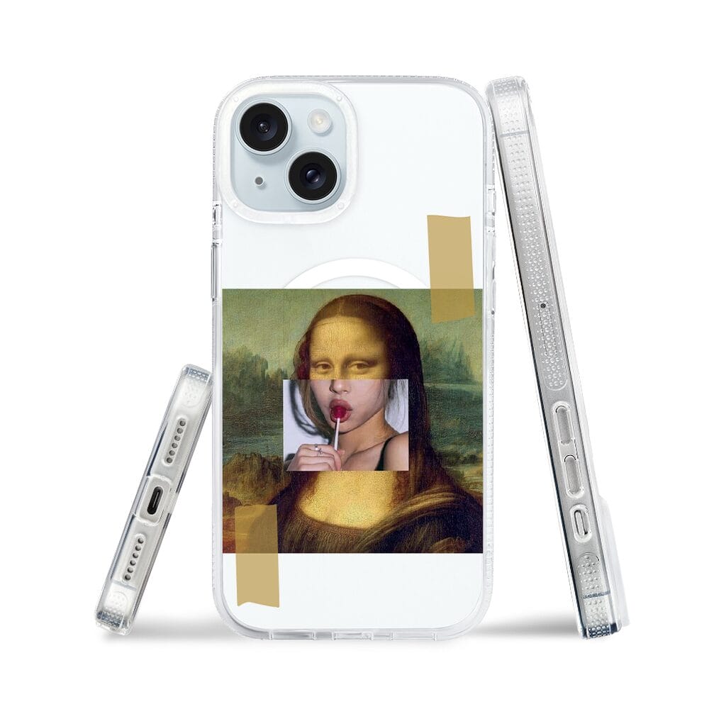 Etui do iPhone 15 z MagSafe przeźroczyste, silikonowe Flexi, Mona Lisa z lizakiem - obrazek 3