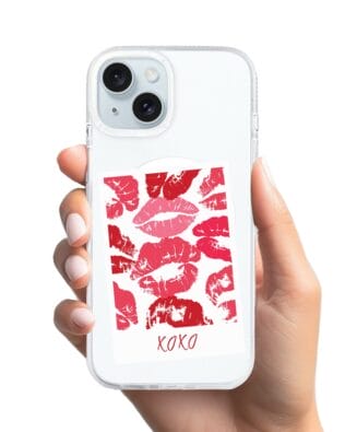 Etui do iPhone 15 z MagSafe przeźroczyste, silikonowe Flexi, pocałunki, polaroid