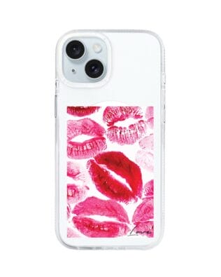 Etui do iPhone 15 z MagSafe przeźroczyste, silikonowe Flexi, pocałunki z napisem „love”