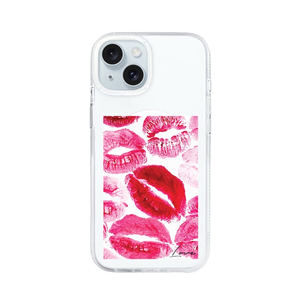 Etui do iPhone 15 z MagSafe przeźroczyste, silikonowe Flexi, pocałunki z napisem "love"