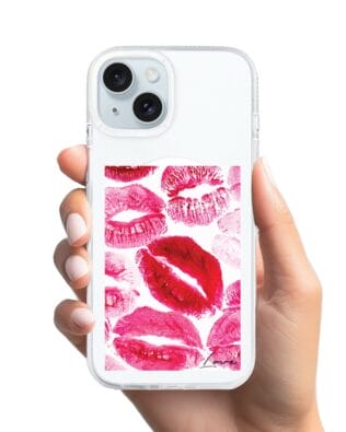 Etui do iPhone 15 z MagSafe przeźroczyste, silikonowe Flexi, pocałunki z napisem „love”