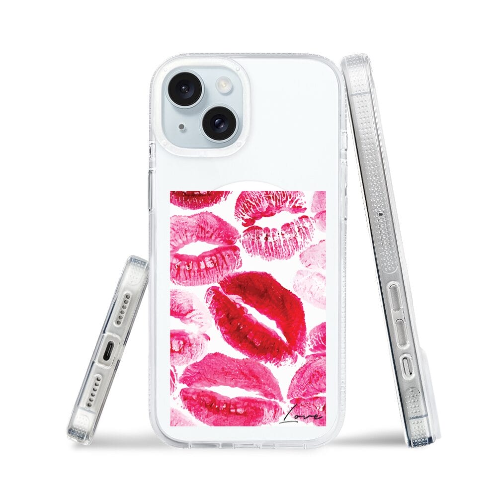 Etui do iPhone 15 z MagSafe przeźroczyste, silikonowe Flexi, pocałunki z napisem "love" - obrazek 3