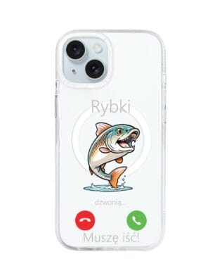 Etui do iPhone 15 z MagSafe przeźroczyste, silikonowe Flexi, rybki dzwonią