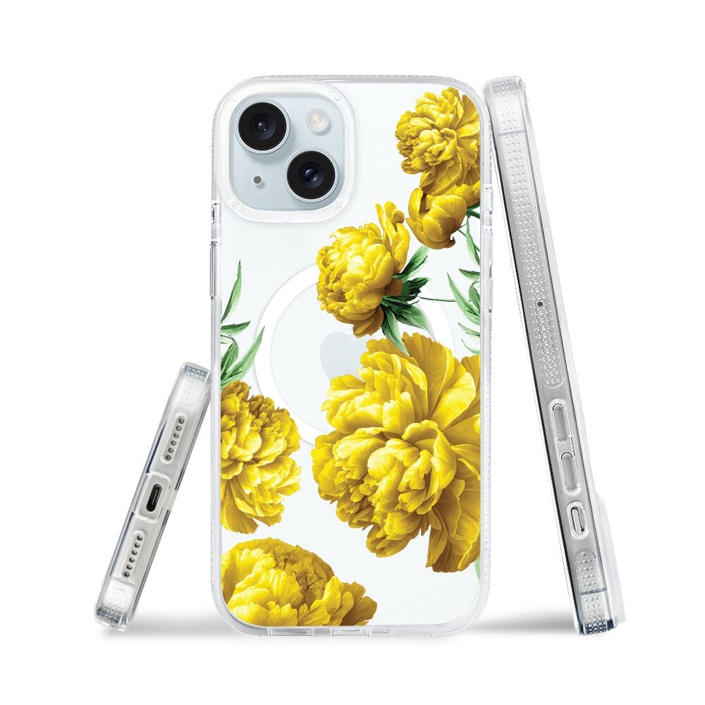 Etui do iPhone 15 z MagSafe przeźroczyste, silikonowe Flexi, żółte piwonie - obrazek 3