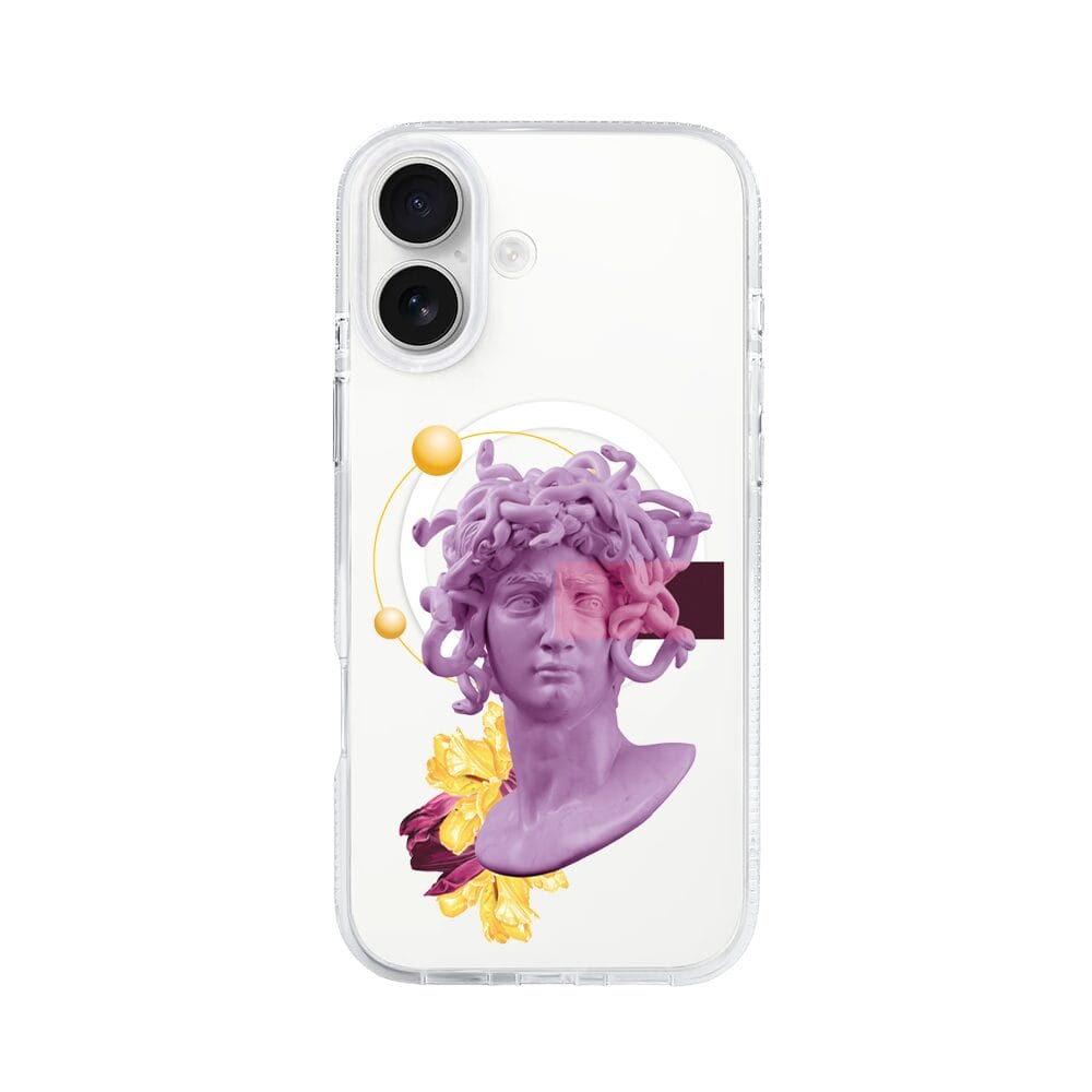 Etui do iPhone 16 z MagSafe przeźroczyste, silikonowe Flexi, antyczna figura, meduza