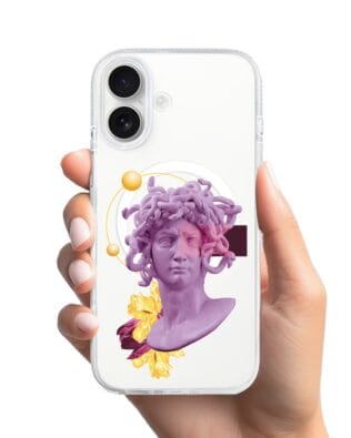 Etui do iPhone 16 z MagSafe przeźroczyste, silikonowe Flexi, antyczna figura, meduza