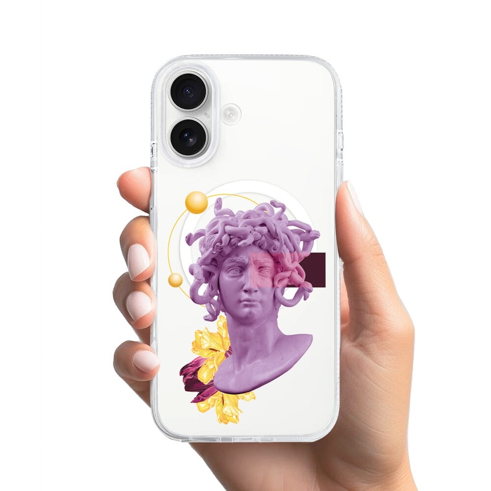 Etui do iPhone 16 z MagSafe przeźroczyste, silikonowe Flexi, antyczna figura, meduza - obrazek 2