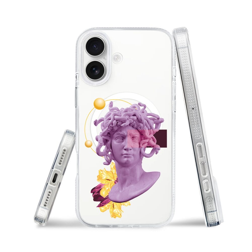 Etui do iPhone 16 z MagSafe przeźroczyste, silikonowe Flexi, antyczna figura, meduza - obrazek 3
