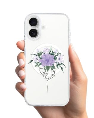 Etui do iPhone 16 z MagSafe przeźroczyste, silikonowe Flexi, kobieta z kwiatami
