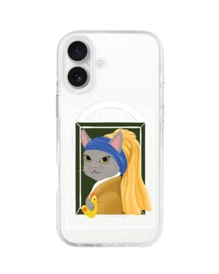 Etui do iPhone 16 z MagSafe przeźroczyste, silikonowe Flexi, kotek z kurczakiem