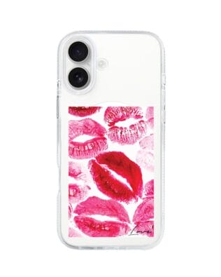 Etui do iPhone 16 z MagSafe przeźroczyste, silikonowe Flexi, pocałunki z napisem „love”