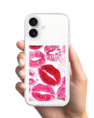 Etui do iPhone 16 z MagSafe przeźroczyste, silikonowe Flexi, pocałunki z napisem „love”