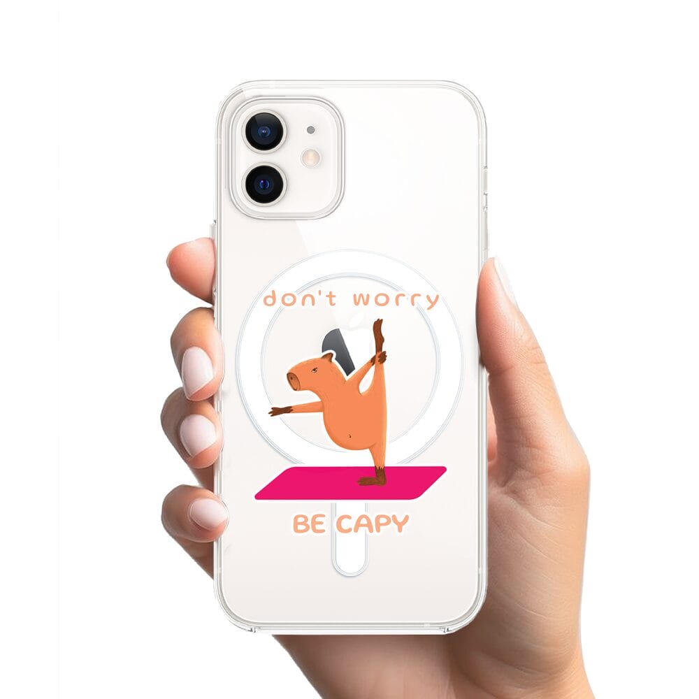 Etui do iPhone 12 z MagSafe przeźroczyste, silikonowe Flexi, kapibara - obrazek 2