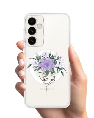 Etui do Samsung Galaxy S23 FE 5G z MagSafe przeźroczyste, silikonowe Flexi, kobieta z kwiatami
