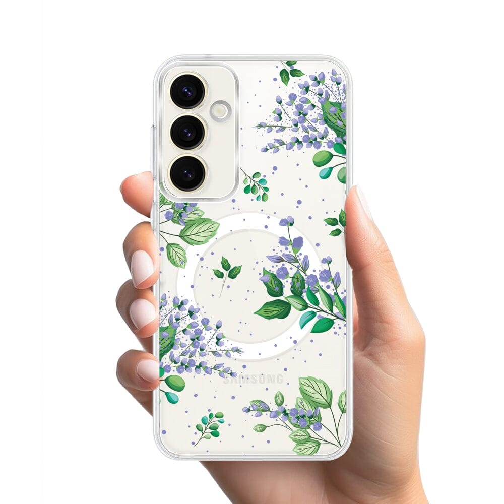 Etui do Samsung Galaxy S23 FE 5G z MagSafe przeźroczyste, silikonowe Flexi, fioletowe kwiatki - obrazek 2