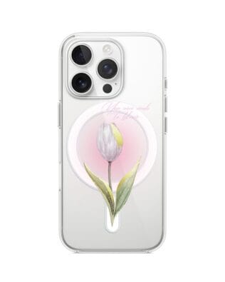 Etui do iPhone 15 Pro z MagSafe przeźroczyste, silikonowe Flexi, kwiaty, tulipan