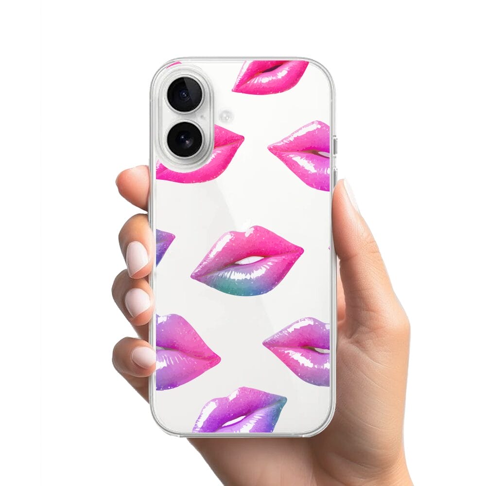 Etui do iPhone 16 przeźroczyste, silikonowe Flexi, hologramowe usta - obrazek 2
