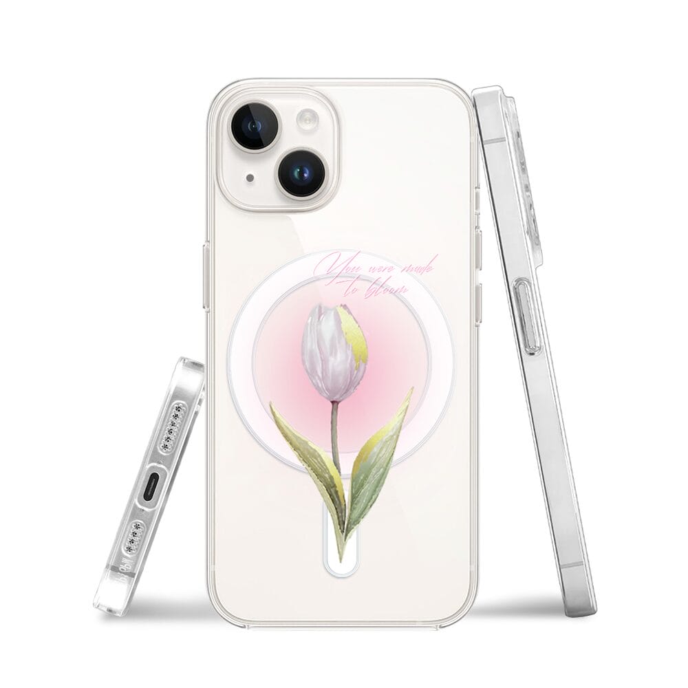 Etui do iPhone 13 Mini z MagSafe przeźroczyste, silikonowe Flexi, kwiaty, tulipan - obrazek 3