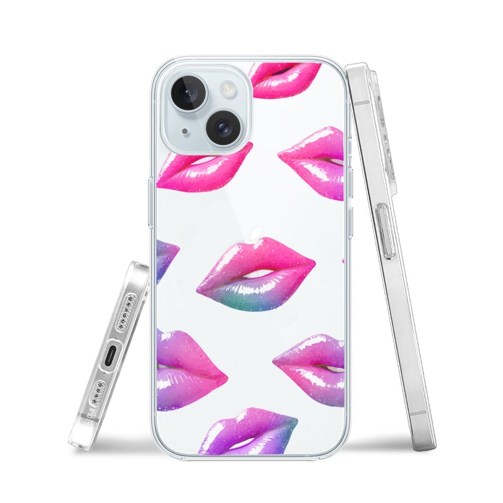 Etui do iPhone 15 przeźroczyste, silikonowe Flexi, hologramowe usta - obrazek 3