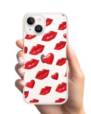 Etui do iPhone 13 przeźroczyste, silikonowe Flexi, czerwone usta