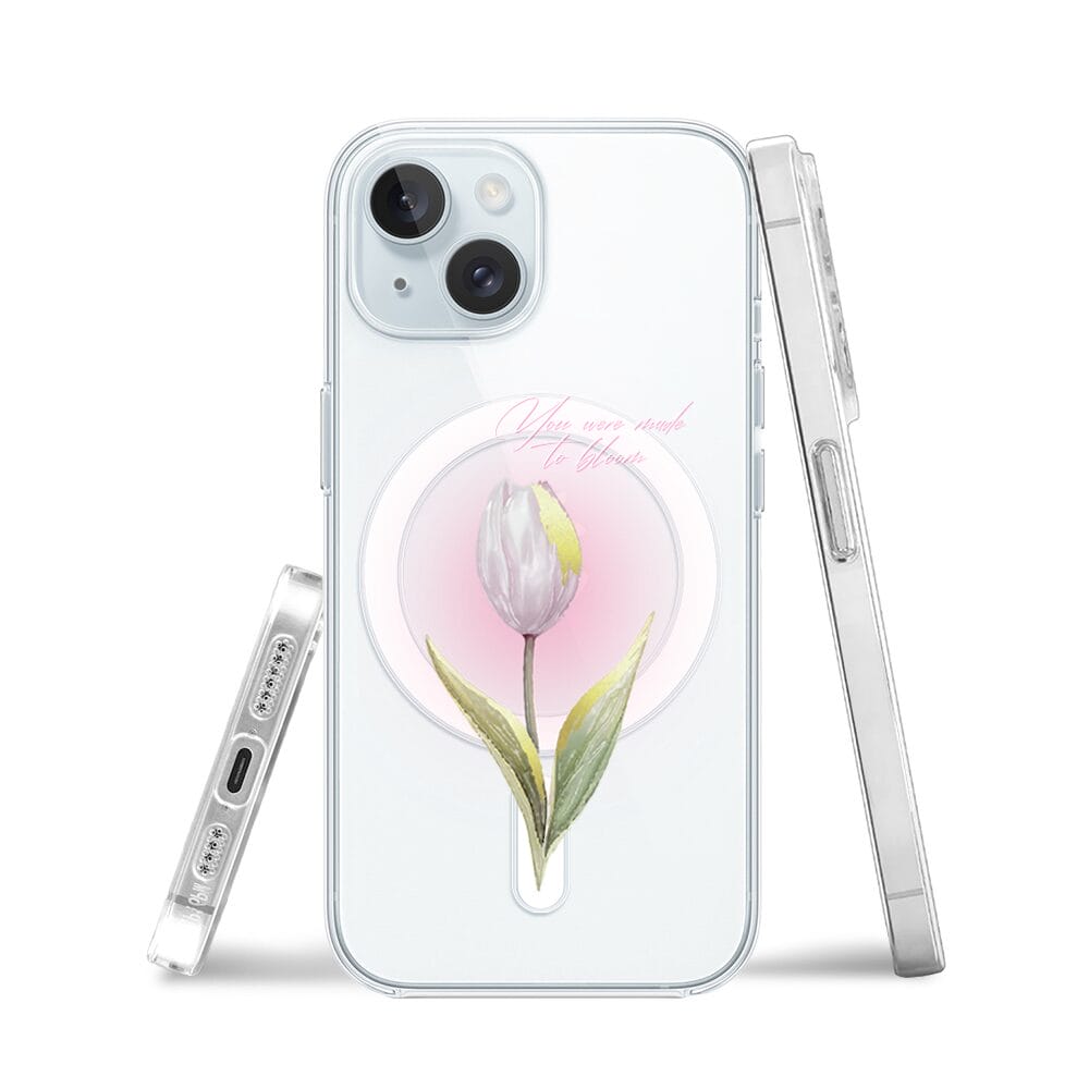 Etui do iPhone 15 Plus z MagSafe przeźroczyste, silikonowe Flexi, kwiaty, tulipan - obrazek 3