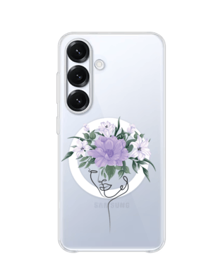 Etui do Samsung Galaxy S25 z MagSafe przeźroczyste, silikonowe Flexi, kobieta z kwiatami