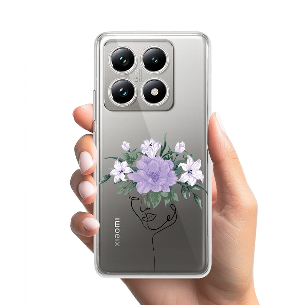 Etui do Xiaomi 14T Pro przeźroczyste, silikonowe Flexi, kobieta z kwiatami - obrazek 2