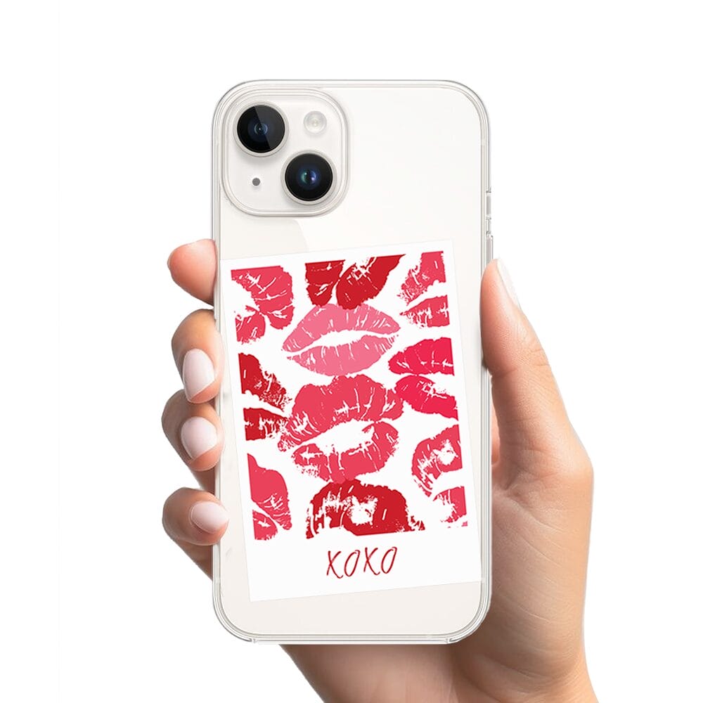 Etui do iPhone 13 Mini z MagSafe przeźroczyste, silikonowe Flexi, pocałunki, polaroid - obrazek 2