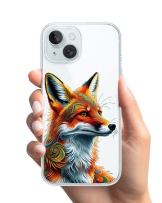 Etui do iPhone 15 przeźroczyste, silikonowe Flexi, Dzika Mandala, Twarz lisa