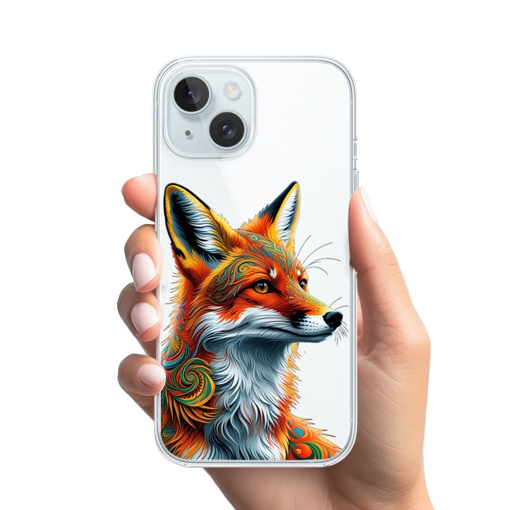 Etui do iPhone 15 przeźroczyste, silikonowe Flexi, Dzika Mandala, Twarz lisa - obrazek 2