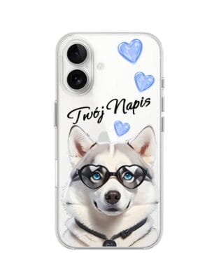 Etui do iPhone 16 Plus przeźroczyste, silikonowe Flexi, Puppy Love, pies rasy Husky
