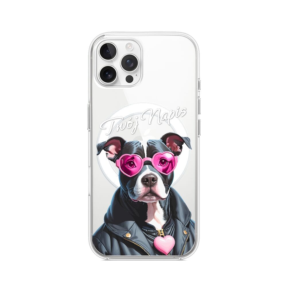 Etui do iPhone 12 Pro Max z MagSafe przeźroczyste, silikonowe Flexi, Puppy Love, pies rasy Amstaff