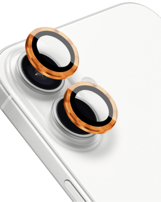 Metalowa osłona obiektywu aparatu ze szkła hartowanego 9H do iPhone 16 Plus, 1 zestaw, pomarańczowa