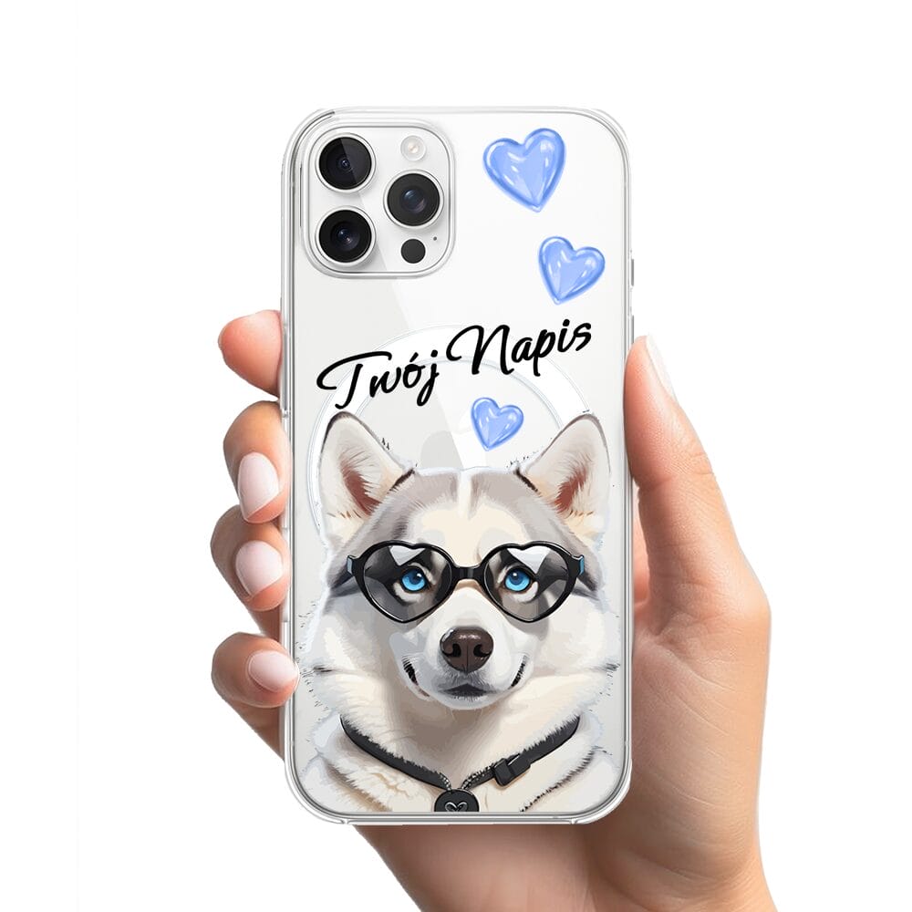 Etui do iPhone 12 Pro Max z MagSafe przeźroczyste, silikonowe Flexi, Puppy Love, pies rasy Husky - obrazek 2