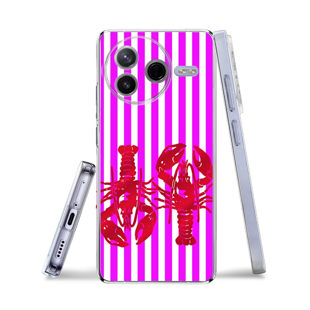 Etui do Xiaomi POCO F7 Pro przeźroczyste, silikonowe Flexi, kraby z różowymi paskami - obrazek 3