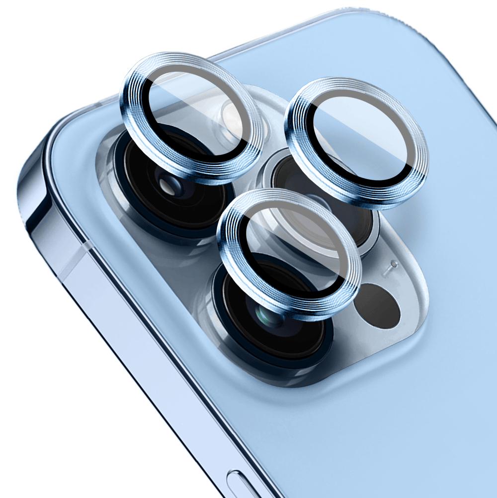 Metalowa osłona obiektywu aparatu ze szkła hartowanego 9H do iPhone 13 Pro, 1 zestaw, górski błękit